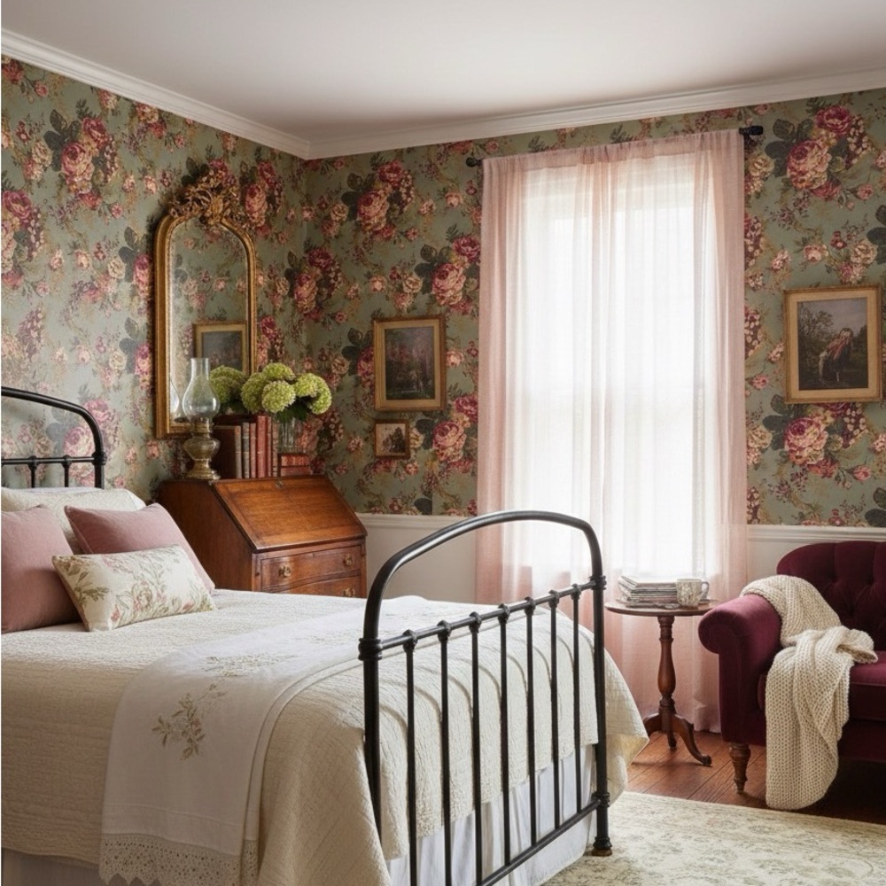 Wallpaper: Vintage Rose Pattern - Picture 2 of 2